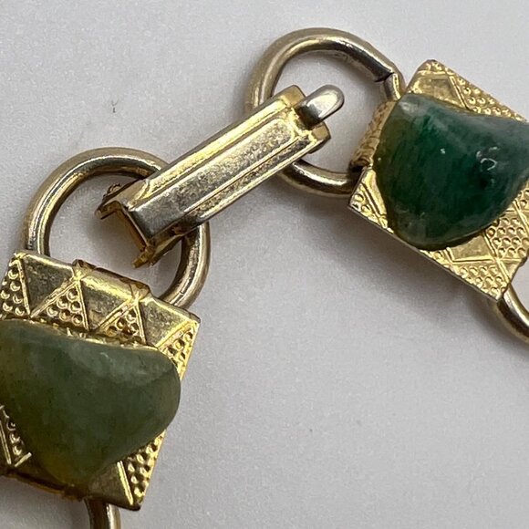 Vintage Bracelet gold with jade gemstones 7” - Picture 6 of 6